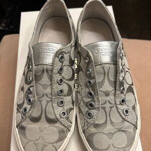 Coach Women's Silver and Gray Patterned Sneakers